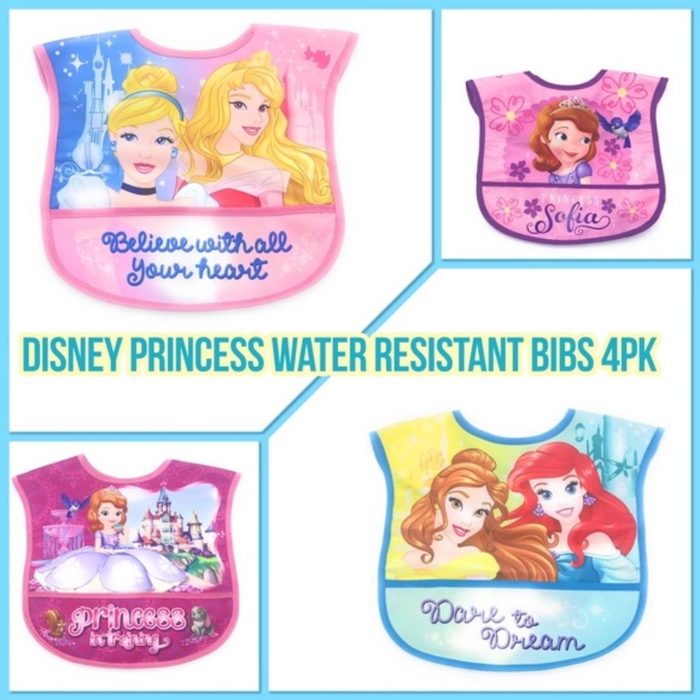 Disney Princess Water Resistance Bib 4 Piece Set NEW